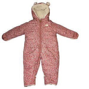 OshKosh B'gosh Floral Pink Infant Snowsuit w/ Hood & Sherpa Lining Sz 12 Months